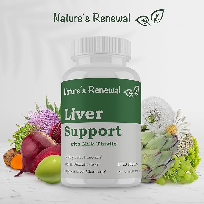 Nature's Renewal Liver Support Supplement – Cleanse Detox Repair Renew Recovery Formula with Milk Thistle Dandelion Root Artichoke Extract Choline Turmeric – 60 Capsules