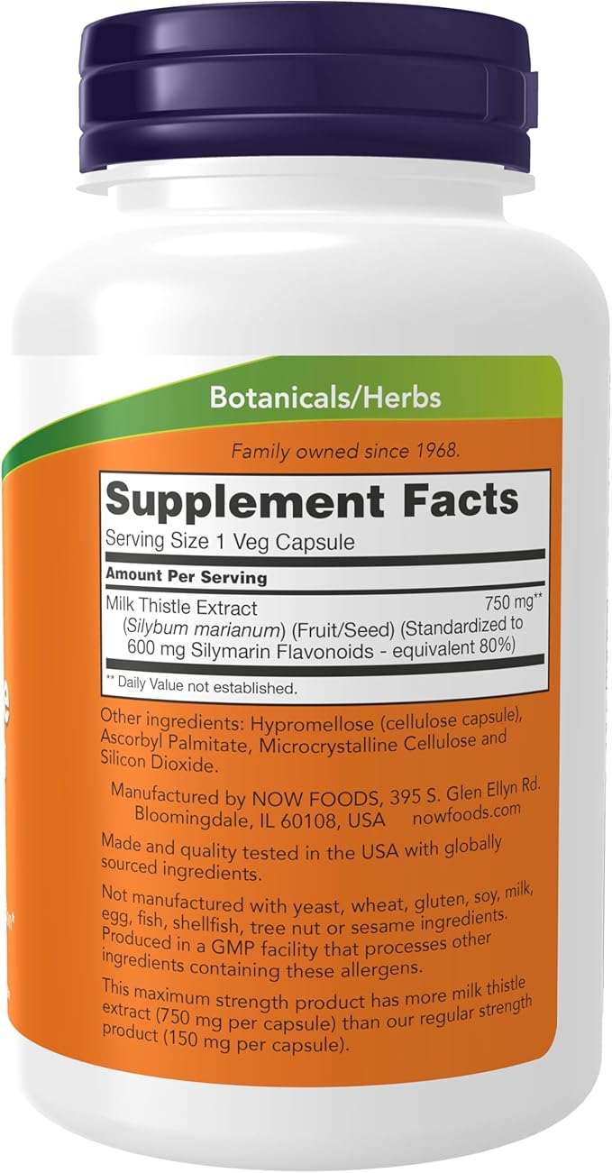 NOW Foods Milk Thistle Extract 750 mg Silymarin (600 mg) Maximum Strength - 90 Veg Capsules (Pack of 2)