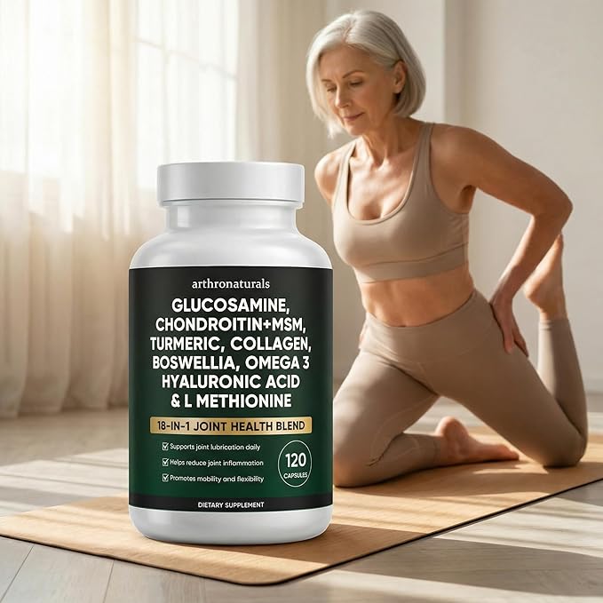 Arthronaturals 18 in 1 Joint Supplement with Glucosamine Chondroitin MSM Hyaluronic Acid Omega-3 and More for Provides Joint Support Improves Mobility &amp Long Term Health Vegan - 60 CPS (1)
