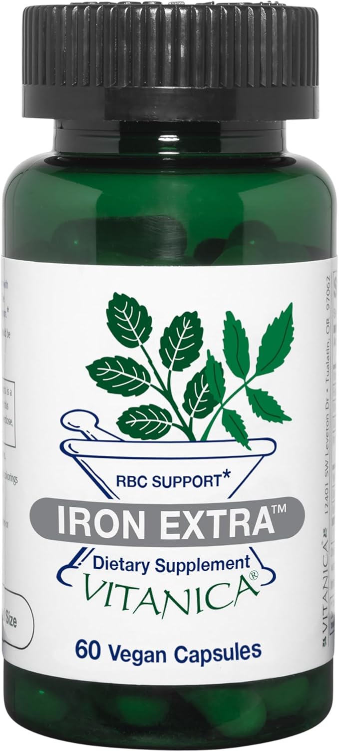 Vitanica Iron Extra Iron Supplement Enhanced Absorption with Vitamin C 500mg Methylfolate 400mcg B12 Vitamin 500mcg Calcium Yellow Dock Dandelion Root &amp Nettle Leaf Extract Vegan 60 Capsul