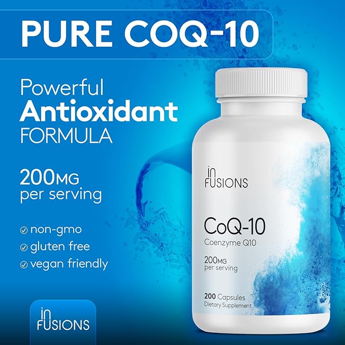 Infusions Pure CoQ10 200mg 200 Capsules (Coenzyme Q10) High Absorptions Vegan Gluten Free Non-GMO (2)