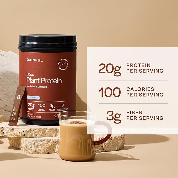 Gainful Lean Plant Protein Powder &amp Neapolitan Flavor Bundle 20g Plant Protein Supports Lean Muscle Metabolism &amp Satiety with Green Tea Extract Vegan 14 Servings + 14 Flavor Sticks