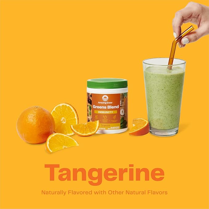 Amazing Grass Green Superfood Immunity: Super Greens Powder with Vitamin C Cordyceps Beet Root Powder &amp Reishi Mushrooms Tangerine 30 Servings