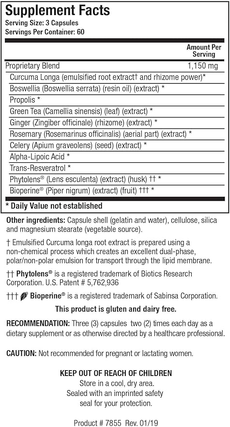 BIOTICS RESEARCH KappArest™ Turmeric Capsules Supplement - Curcuma Curcumin Boswellia Propolis Ginger 1150mg/Svg Supporting Ease Comfort &amp Non-Swelling Antioxidant High Absorption 180 Capsu
