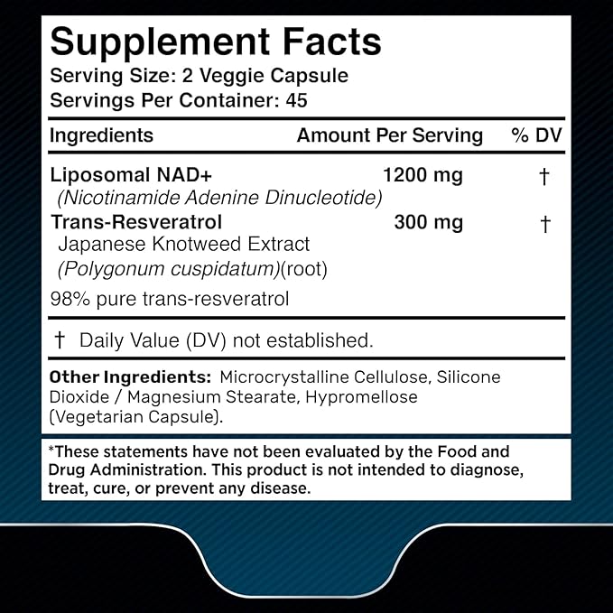 WELLNESS LABSRX Liposomal NAD Supplement 1500mg - USA Made NAD Resveratrol Supplement for Women and Men NAD+ Support Cellular Health Energy &amp Anti Aging - 6 Pack