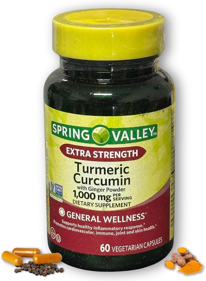 Turmeric and Ginger Supplement Spring Valley 1000mg 60ct. (2) Set with Fusion Shop Store Week Case (1)