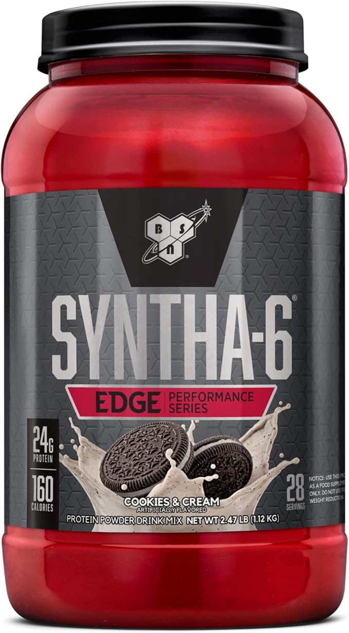 BSN SYNTHA-6 EDGE Protein Powder Cookies n Cream Flavored Powder with Hydrolyzed Whey Micellar Casein for Muscle Gain Low Sugar 24g Protein Cookies &amp Cream 28 Servings 2.47 Pound (Pack of