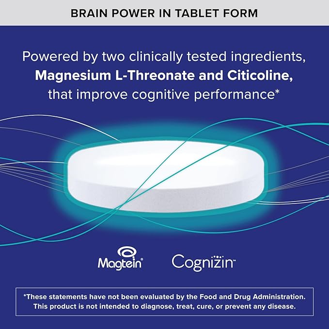 Qunol Brain Health Memory Plus Magnesium L-Threonate &amp Citicoline Clinically Tested Ingredients to Improve Memory Focus Attention and Productivity 60 Count (Pack of 1)