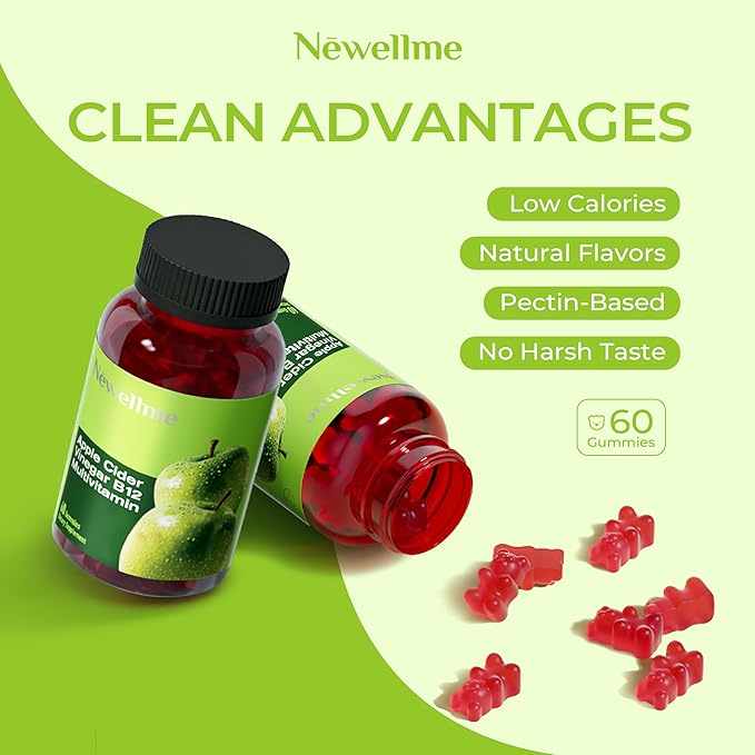 NEWELLME ACV Gummies with The Mother &amp B12 – Sugar-Free Great-Tasting Vegan Gummies for Digestion Metabolism &amp Daily Energy Support 90 Count