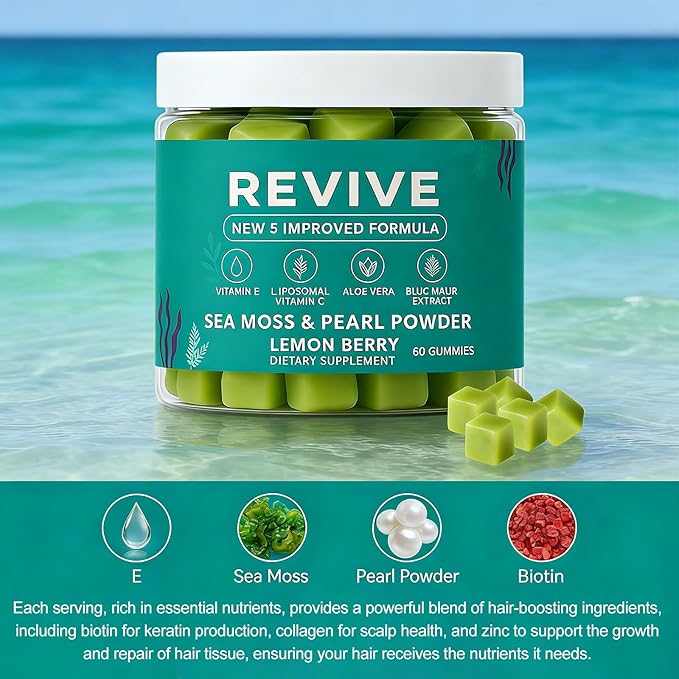 2026 New Hair Revive Gummies Professional Revive Hair Gummies with Vitamin C Vitamin E Hair Growth for Women &amp Men - Sea Moss for Hair Loss Hair &amp Skin Support Vegan Non-GMO 60 Gummies (2