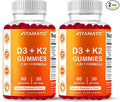 Vitamatic Vitamin D3 &amp K2 Gummies (2-Pack 60 Count) Supports Healthy Bones Heart Health Calcium Absorption and Immune Function Plant-Based Non-GMO Gluten-Free