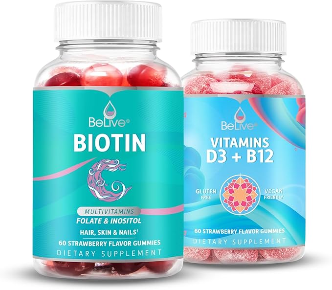 BeLive Biotin and Multivitamin D3 &amp B12 Bundle for Hair Growth Healthy Skin &amp Nails Enhanced Bone &amp Muscle Strength Hearth Health and Energy