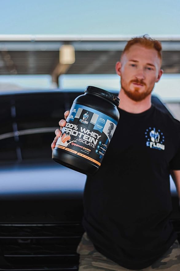 eFlow Nutrition 100% Whey Protein Isolate - Lactose-Free Digestive Enzymes Added Low Carb Post Workout Shake Fast Digesting for Optimal Muscle Recovery - Cinnamon Churro (26 Servings)