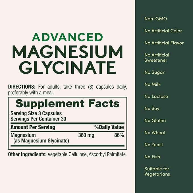Nature's Bounty Calm Magnesium Glycinate Supplement - High Absorption Magnesium for Relaxed Mood Heart &amp Bone Health 90 Capsules