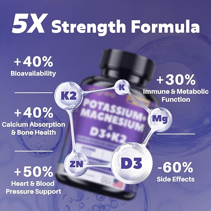 Magnesium Potassium Vitamin D3 K2 10000IU Supplement and Liver &amp Kidney Cleanse Detox &amp Repair Support Supplement
