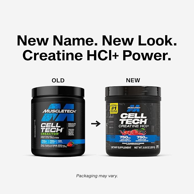 MuscleTech Cell-Tech Creactor - Creatine HCl Formula - Muscle Builder for Men &amp Women - Creatine HCl + Free-Acid Creatine Supplements - Fruit Punch Extreme 120 Servings