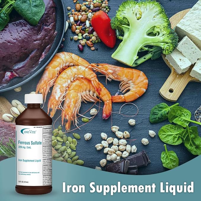 Ferrous Sulfate 220mg/5ml | Iron Supplement Liquid 16 Fl Oz (Pack of 1)