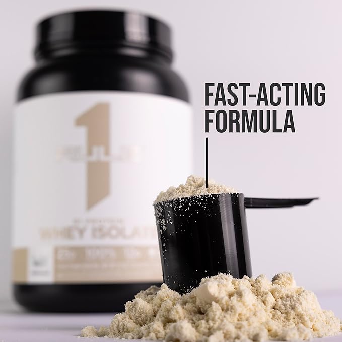 Rule 1 Naturally Flavored R1 Protein Whey Isolate - Clean Formula with 25g Protein &amp 6g BCAA Exclusively Isolated &amp Hydrolyzed Sources for Workout Recovery (1.7 Pounds* Pure Vanilla)