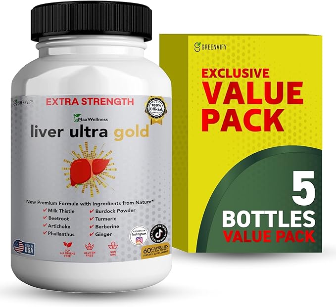 Liver Ultra Gold Extra Strength Supplement 60 Veggie Capsules Natural Liver Support with Milk Thistle Beetroot Artichoke 30 Day Supply (5)