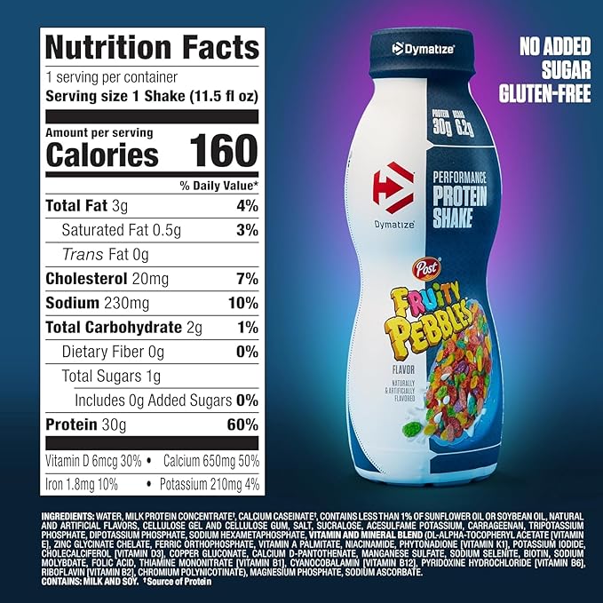 Bundle of Dymatize Performance Protein Shake Fruity Pebbles (12 pack) + ISO100 Whey Protein Powder Isolate Fruity Pebbles (20 Servings)