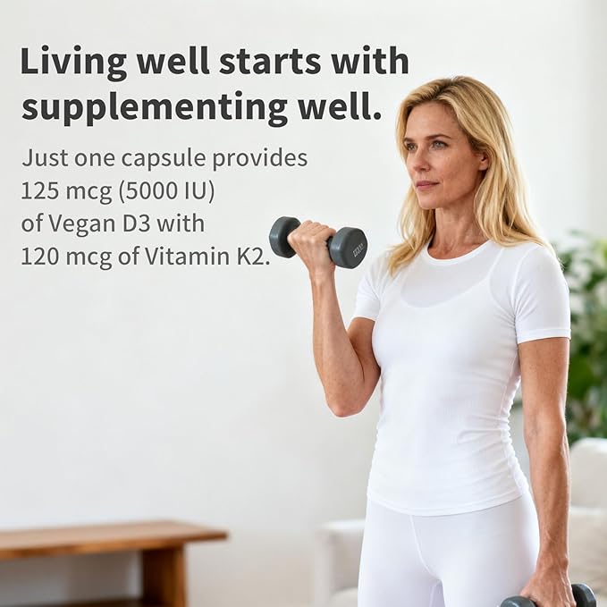 Vitamin D3 K2 5000 IU 120 Softgels with Magnesium Supplement - &amp 120mcg MK-7 K2 for Bone Health &amp Immune Support - Non-GMO &amp Gluten-Free Softgels with MCT Oil