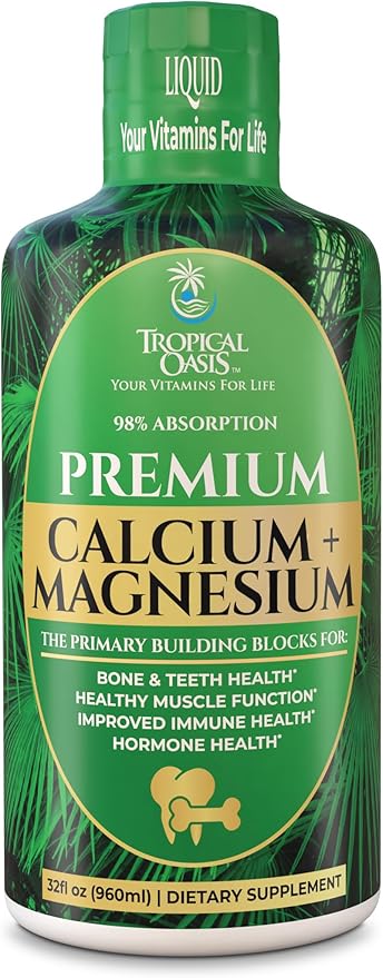 Tropical Oasis Liquid Calcium Magnesium | Promotes Strong Bones &amp Healthy Teeth | 98% Max Absorption | 32 Fl Oz 64 Serv