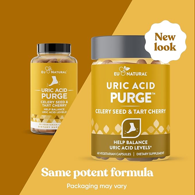 Eu Natural Purge Uric Acid Flush - Eat &amp Drink What You Want - Uric Acid Support for Joints &amp Mobility with Celery Seed Tart Cherry &amp Chanca Piedra - 120 Vegetarian Capsules