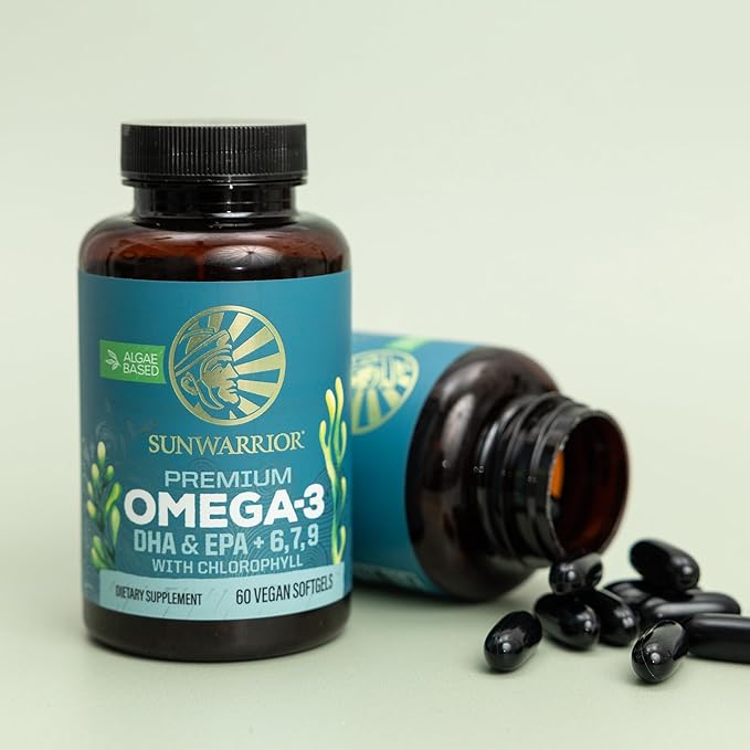 Sunwarrior Vegan Omega 3 DHA &amp EPA Supplement Algal Oil Preferred Alternative to Fish Oil Supports Brain Eye Joint &amp Heart Health (60 Count)
