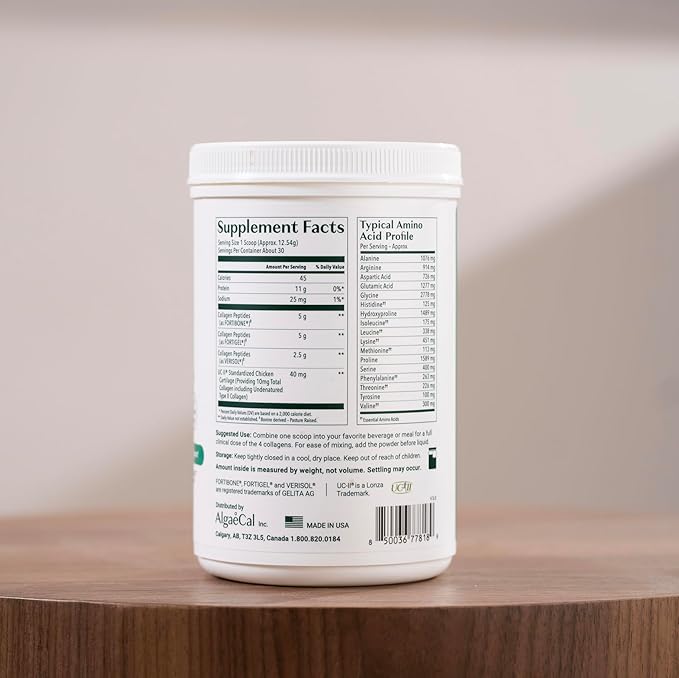 ALGAECAL Collagen - 4 Clinically-Supported Peptides VERISOL® FORTIGEL® UC-II® FORTIBONE® Anti-Aging Hydrolyzed Collagen Powder 60 Servings Made in USA