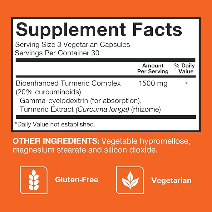 Turmeric Curcumin Capsules Qunol with Ultra High Absorption 1500mg Joint Support Dietary Supplement Extra Strength 90 Vegetarian Capsules