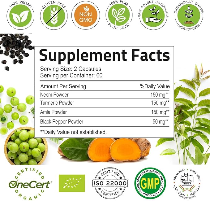 Neem Turmeric Capsules with Amla and Pomegranate Juice Powder 227g