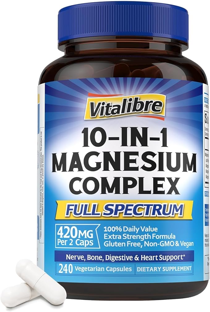 10 in 1 Magnesium Complex 420mg 240 Vegan Capsules and Maca Root Capsules 1500mg 120 Capsules Bundle Non-GMO