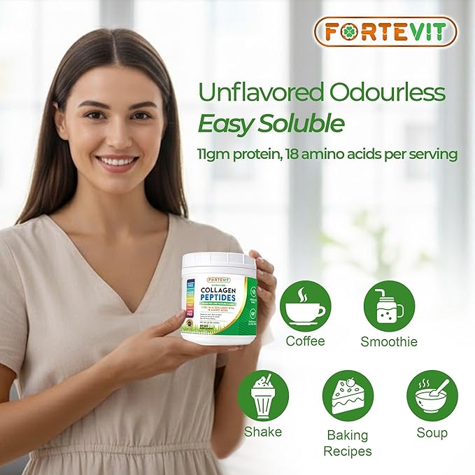 FORTEVIT Collagen Peptides Powder for Women &amp Men – Hydrolyzed Type I &amp III Grass-Fed Unflavored – Supports Skin Elasticity Hair Nails &amp Joint Health – Gluten-Free Non-GMO Keto &amp
