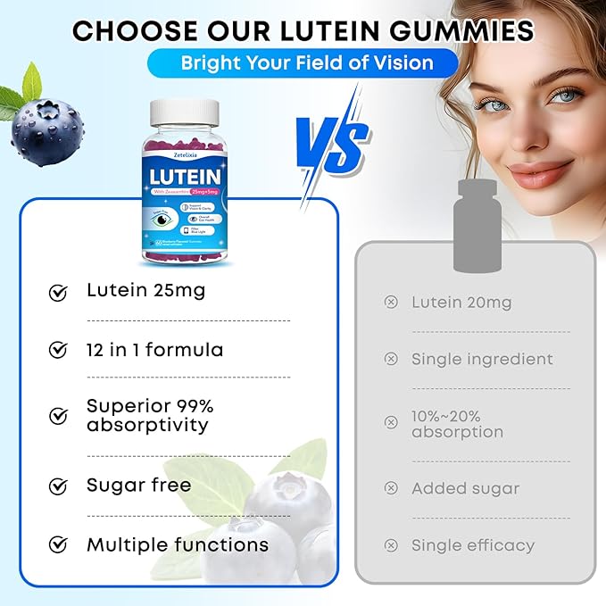 2 Pack Lutein Gummies 12 in 1 Lutein and Zeaxanthin Supplements Eye Vitamins Gummies for Adults Eye Health Supplement with Multiple Vitamin for Promoting Eye &amp Vision - 120 Gummies