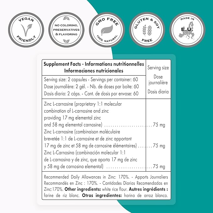 Supersmart - Zinc L-Carnosine + Betaine HCl Bundle (Gastric Health) | Non-GMO &amp Gluten Free - Vegetarian Capsules