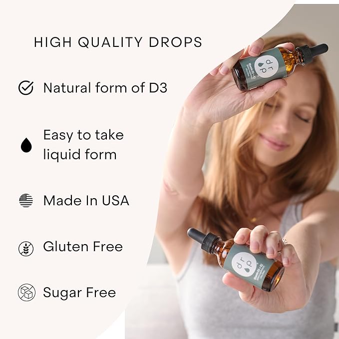 Vitamin D3 + K2 Drops with 1000 IU of Plant Based D3 and 45 mcg of K2 2 oz Liquid Supplement for Bone Strength Improved Mood - No Artificial Preservatives Unflavored with Coconut MCT Oil