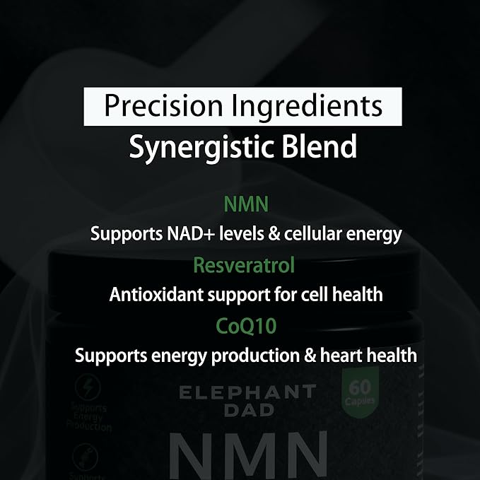 NMN Supplement with Resveratrol &amp CoQ10 – NAD Plus Booster for Cellular Energy Mitochondrial Support &amp Healthy Aging Anti Aging NAD Supplement for Men &amp Women 60 Capsules