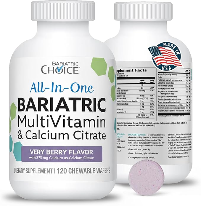 Bariatric Choice All-in-One Chewable Bariatric MultiVitamin with Iron &amp Calcium Citrate Very Berry (120ct)