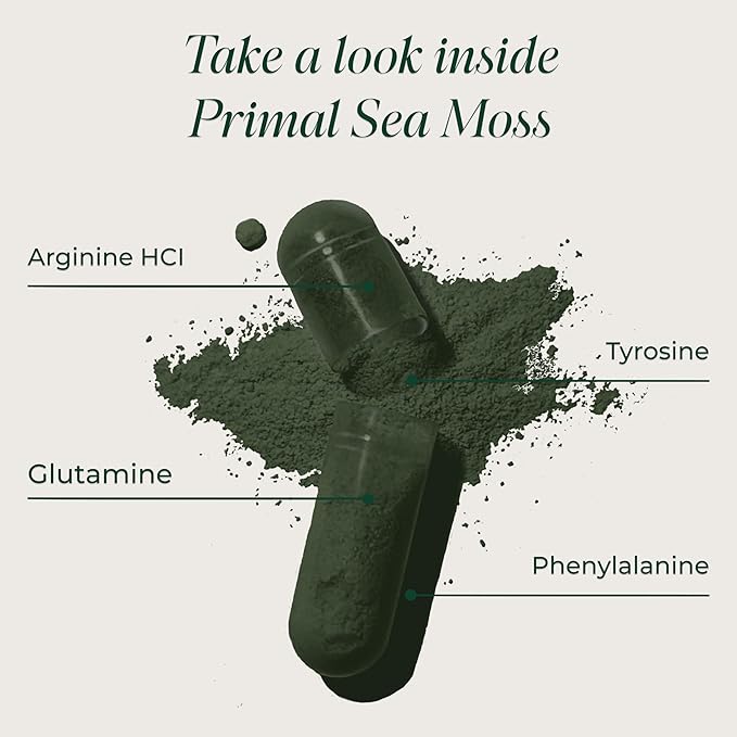 Primal Harvest Sea Moss Capsules with Bladderwack and Irish Sea Moss Chlorella Broccoli Seed Extract Plant-Based Supplements for Adults