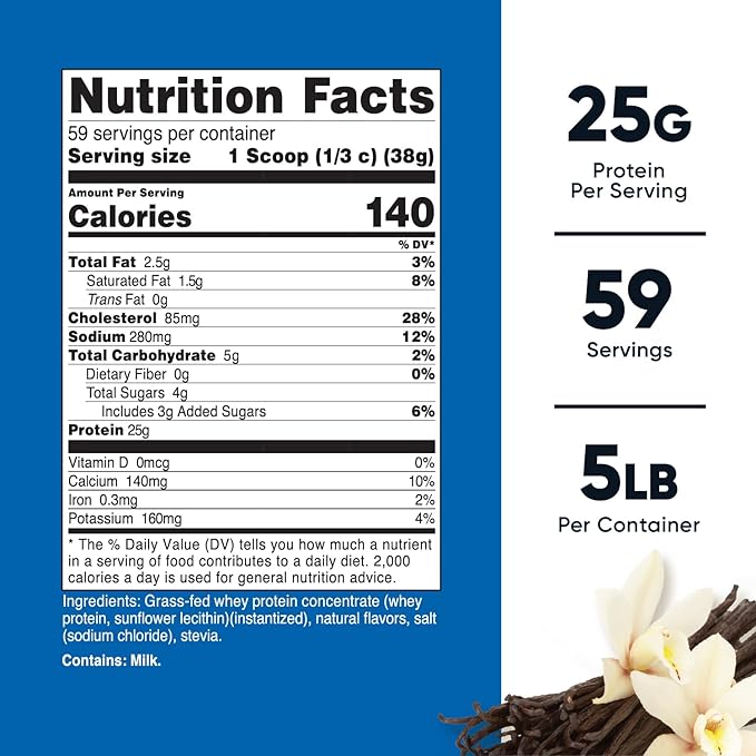 Nutricost Grass-Fed Whey Protein Concentrate (Vanilla) 5LBS - Undenatured Non-GMO Gluten Free Natural Flavors