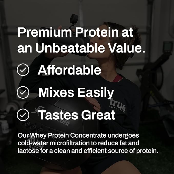 True Nutrition Whey Protein Concentrate Powder - 24g Complete Whey Protein per Serving - High Leucine Full Amino Acid Profile - Gluten Free Soy Free Vegetarian - French Vanilla - 2lb