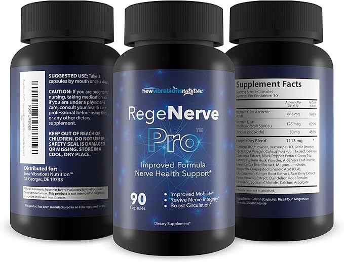 RegeNerve Pro - Improved Formula - Our Best Neuropathy Nerve Support Supplement -Yellow Vitamin for Nerves - Nerve Regen Formula for Neuropathy - Regenerve 6 Turmeric - Rege Nerve6 Nerve Repair Pills