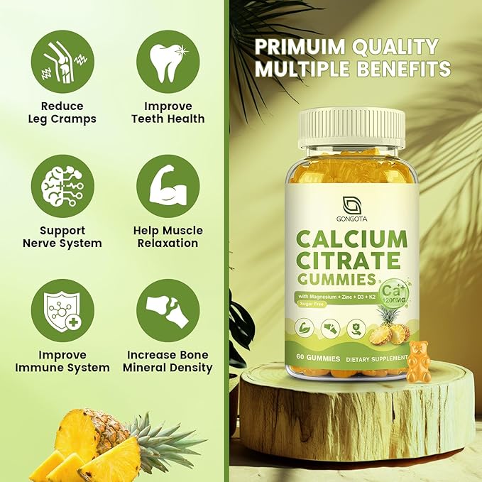 Calcium Citrate Gummies for Women 1200mg Calcium Citrate Magnesium with Vitamin C D3 K2 Absorption Calcium Supplements for Bone Muscle Immune Sugar Free (120Count)
