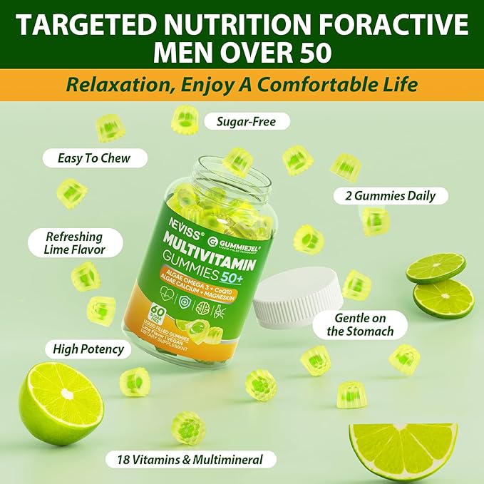 NEVISS Kids Multivitamin Gummies with Calcium Probiotics Vitamin D3 K2 A C + Sugar Free Men 50 + Plus Multivitamins Gummies w/Omega-3 Coq10 D3k2 Calcium