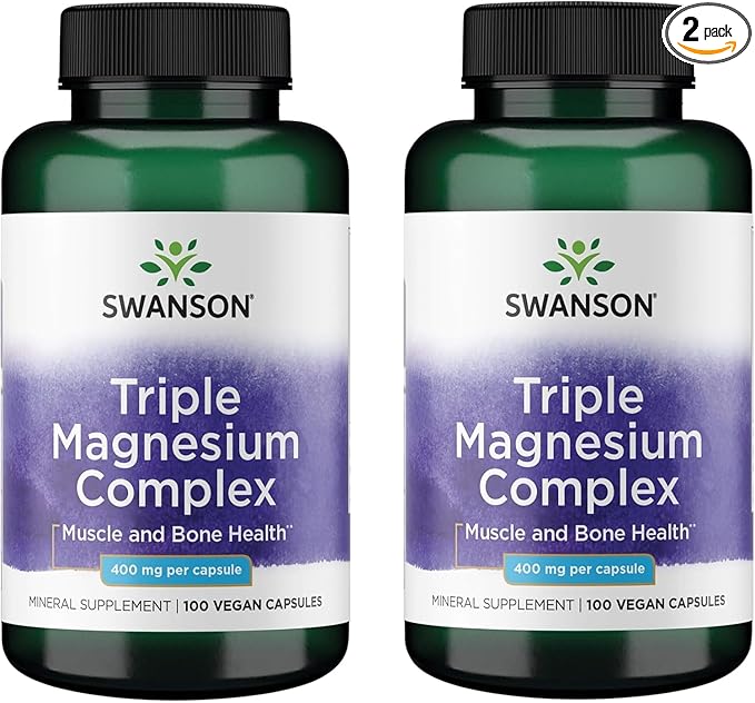 Swanson Triple Magnesium Complex - Mineral Supplement - Natural Support - Featuring Citrate Oxide &amp Aspartate - (100 Capsules 400mg Each 2 Pack)