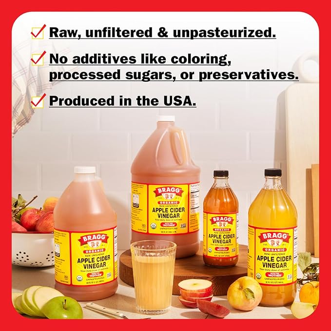 Bragg Organic Apple Cider Vinegar 64oz Cookbook Bundle – USDA Certified Organic – All Natural Ingredients