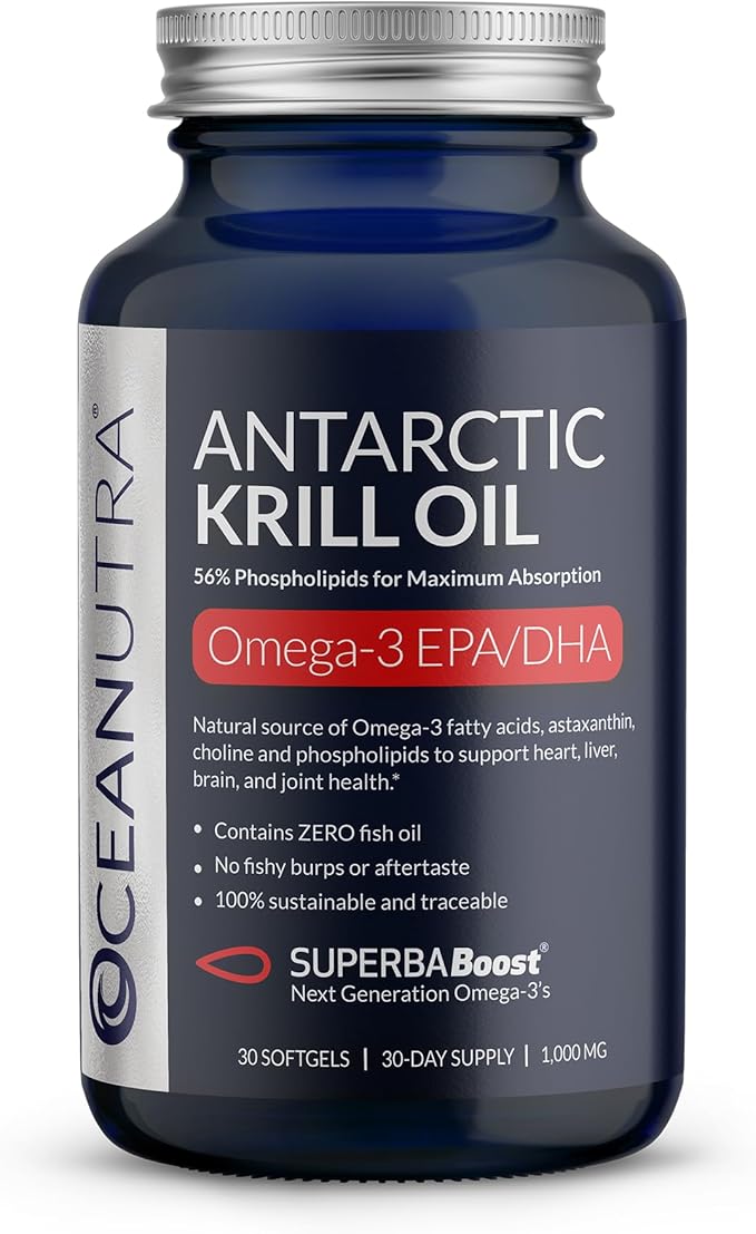 100% Pure Krill Oil 1000mg Omega 3 Highest Concentration 56% Phospholipids Choline &amp Astaxanthin Sustainable Antarctic SuperbaBoost DHA EPA Heart Brain Eye &amp Skin Care No Fish Oil