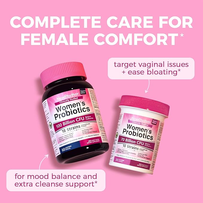 NewRhythm VagFlora Carefree Bundle Women's Probiotics 100 Billion CFU &amp Women's Probiotics 70 Billion CFU PH Balance Vaginal Urinary &amp Digestive Health Non-GMO