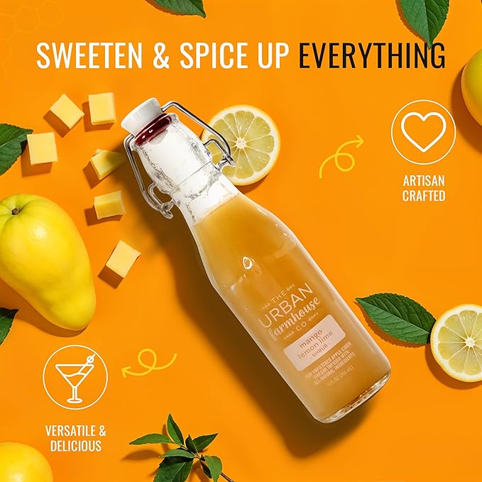 The Urban Farmhouse Co Organic Vinegar Shrub – Mango Lemon Lime 9 oz Bottle – Small Batch Drinking Vinegar with Apple Cider Vinegar &amp Citrus Fruits – Cocktail Mixer Gut Health Tonic No Sugar Ad