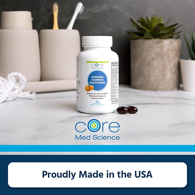 Core Med Science Liposomal Methylated Multivitamin B-Complex 90 Softgels - Non-GMO Active Super B Complex Vitamin Supplement for Heart Health - VIT Methyl B Complex Immune Support Supplement